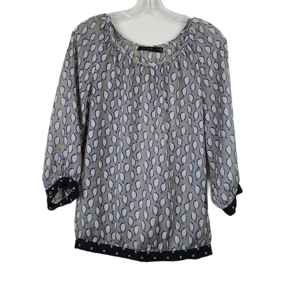 The Limited Semi Sheer Tan Papillon Bird Blouse Sm - Picture 1 of 4